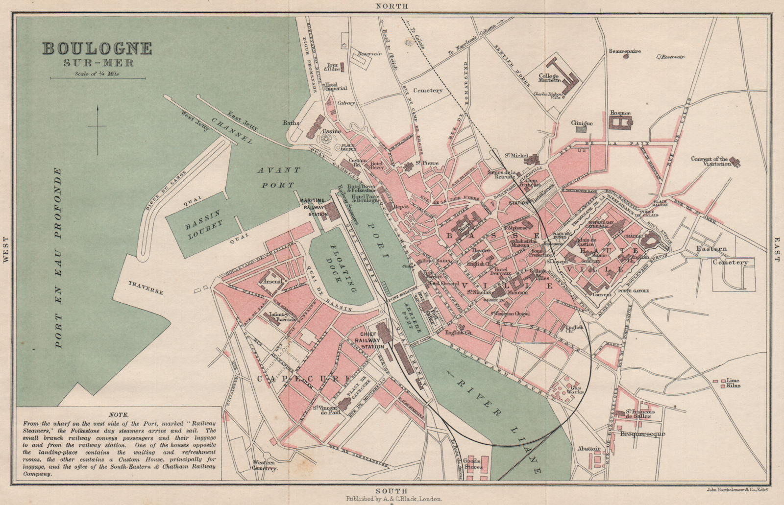 BOULOGNE-SUR-MER antique town city plan de la ville. Harbour port 1913 old map